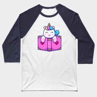 Cute Unicorn With Book Cartoon Baseball T-Shirt